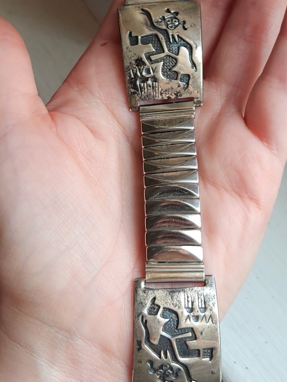 STERLING SILVER SIGNED IRU HOPI MUD DANCERS WATCH TIP SET